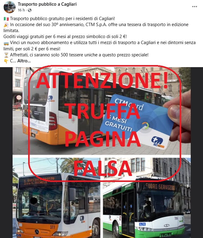 Locandina Facebook sulla truffa CTM