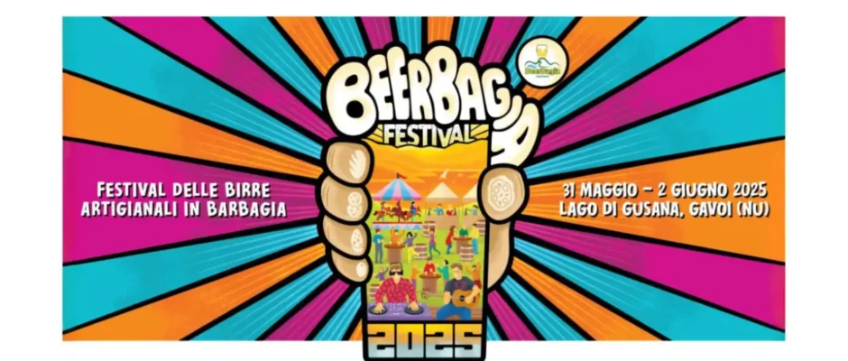 Grafica BeerBagia 2025 a Gavoi, festival della birra artigianale sul lago di Gusana