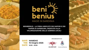 Logo Beni Benius con scritta data 15 giugno 2025– Mandas, fiera mercato dei sapori e saperi sardi