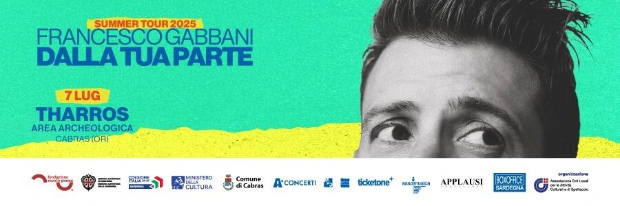 Concerto di Francesco Gabbani a Tharros, Sardegna, luglio 2025