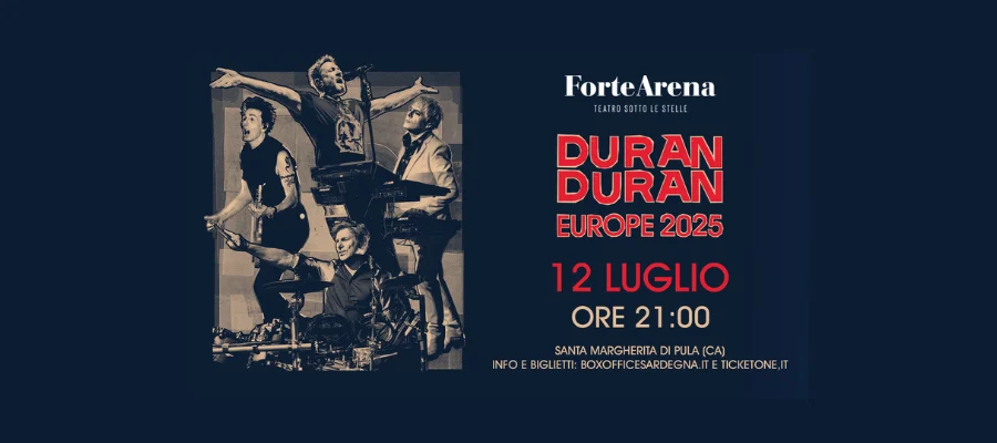 grafica Duran Duran in Sardegna 12 giugno 2025 ore 21:00