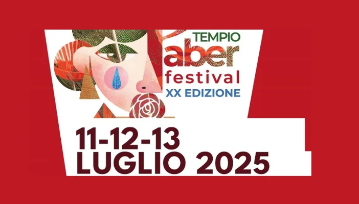 Locandina ufficiale del Tempio Faber Festival 2025 a Tempio Pausania, evento dedicato a Fabrizio De André
