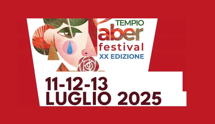 Locandina ufficiale del Tempio Faber Festival 2025 a Tempio Pausania, evento dedicato a Fabrizio De André