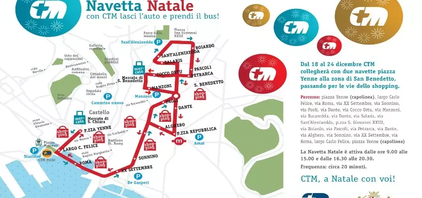 CTM Cagliari - Navette Natale 2025 servizio gratuito dal 18 al 24 dicembre