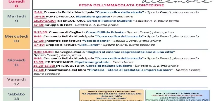 Mem Cagliari - Appuntamenti della prossima settimana